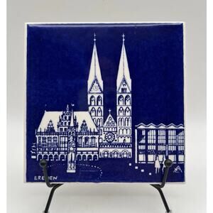 Alfred Evers Bremen Blue 6” Square Ceramic Art Tile West Germany German Artwork